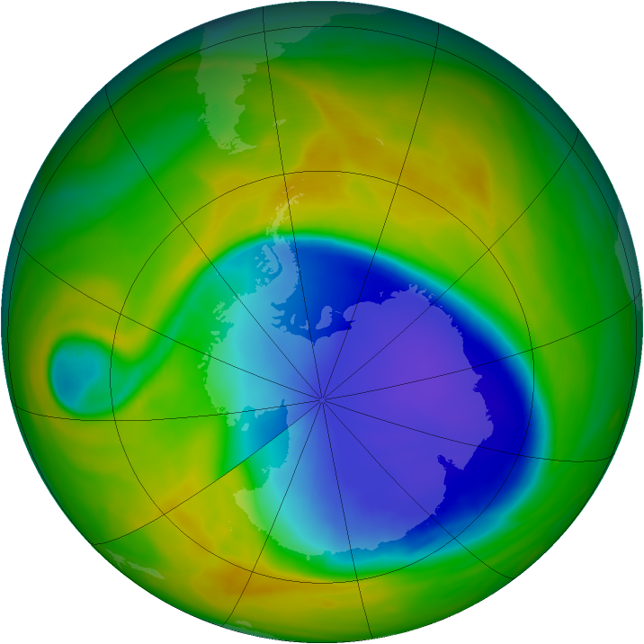 Antarctic ozone map for 31 October 2007